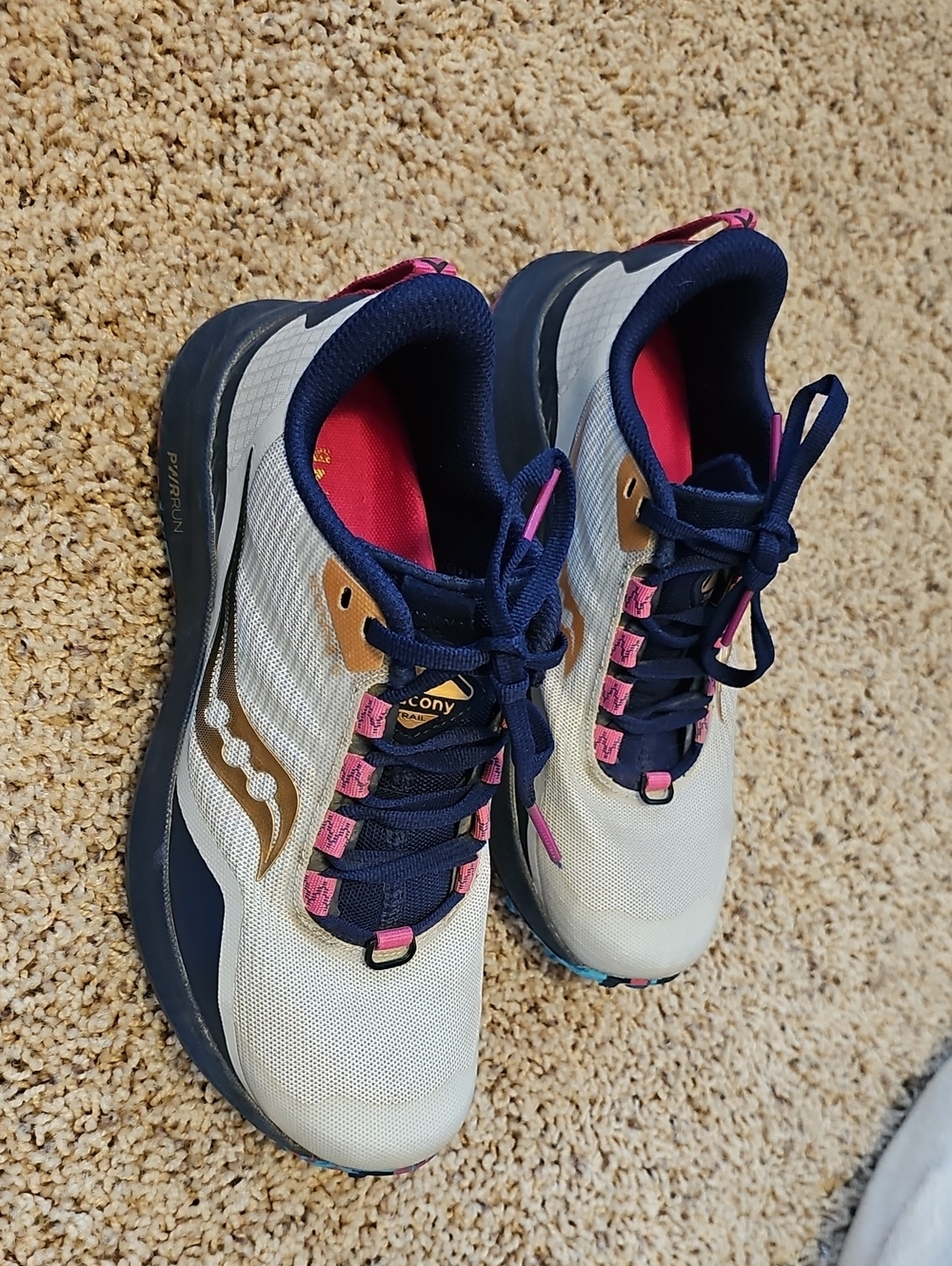 Saucony Women's Navy, White and Pink PWRRUN Athletic Sneakers